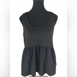 PINK DAISY Deep Black Scoop Neck Soft Peplum Top.